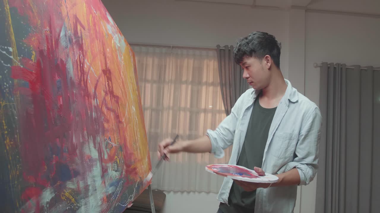 Artist Painting Abstract Art at Home