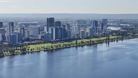 aerial view of perth's swan river in western australia with calm waters below