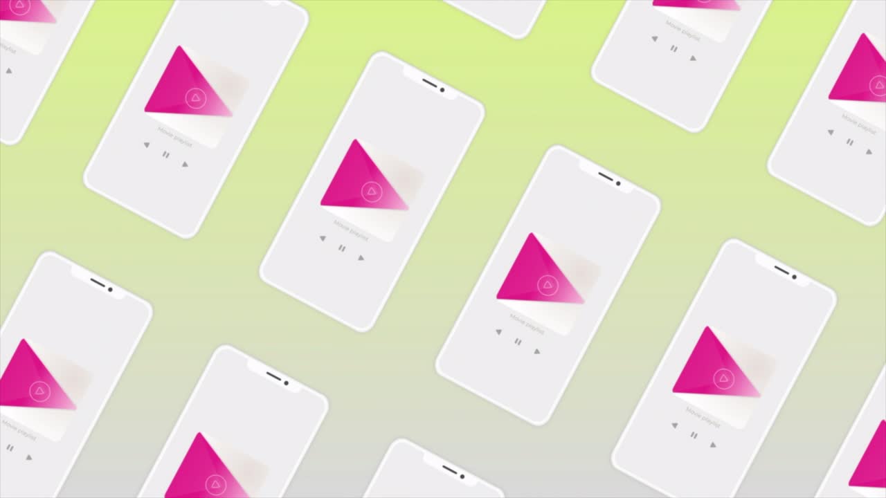 abstracto colorido rosa símbolo triangular de una nueva aplicación. movimiento. demostración de las características digitales de un teléfono inteligente