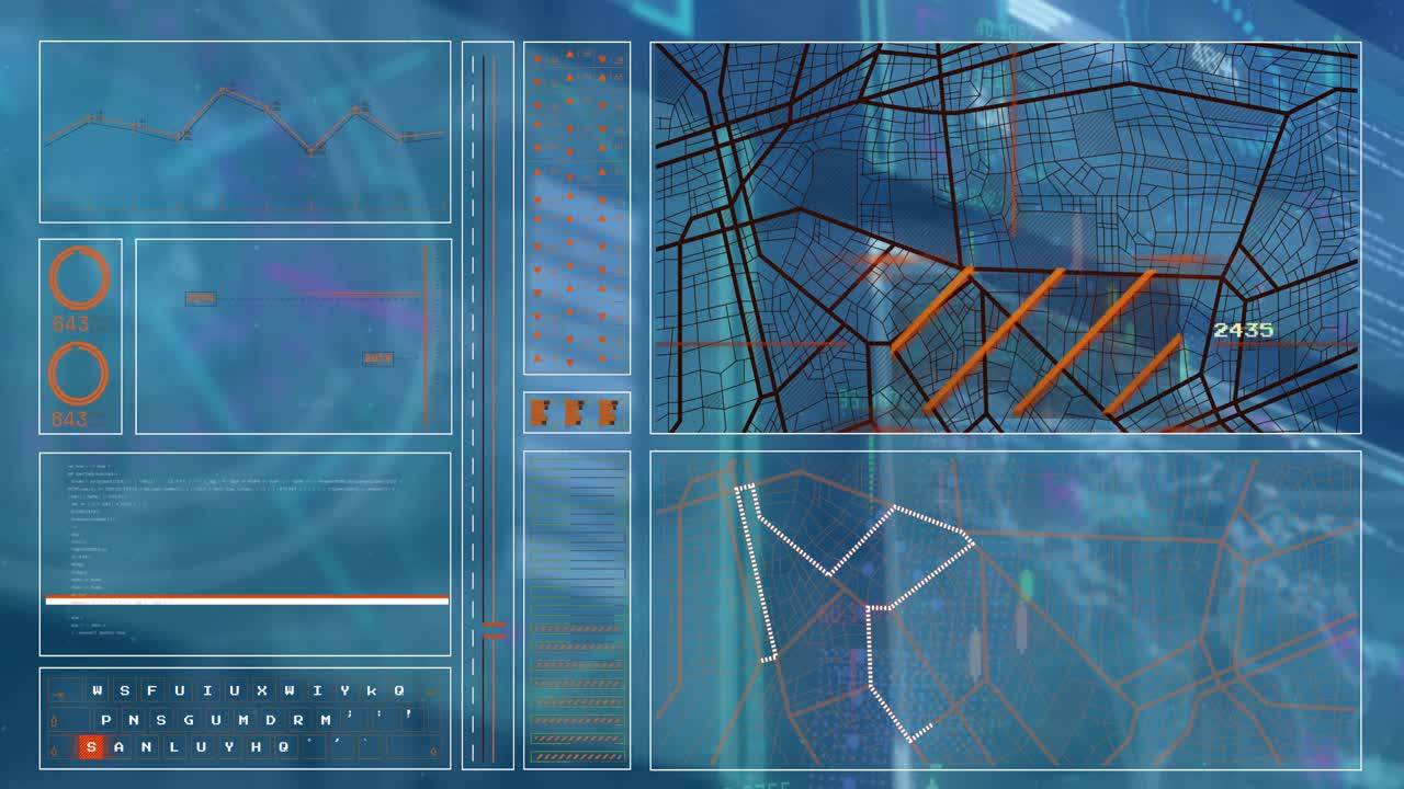 Animation of data processing over blue background
