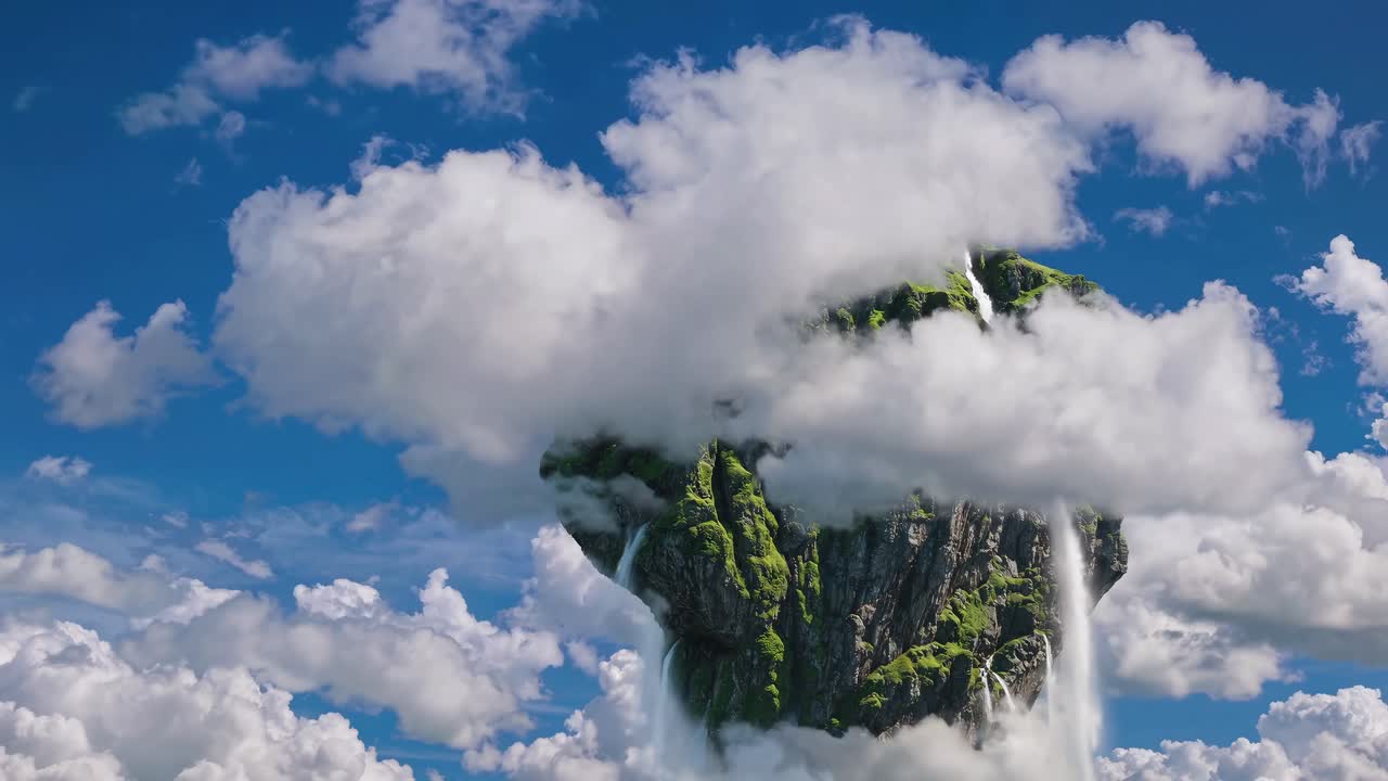 Floating Mountain with Waterfalls in Clouds