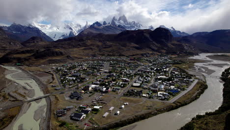 aerial view of el chalten, argentina with mount fitz roy