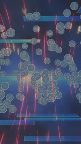 animação de ícones digitais sobre trilhas de luzes piscando