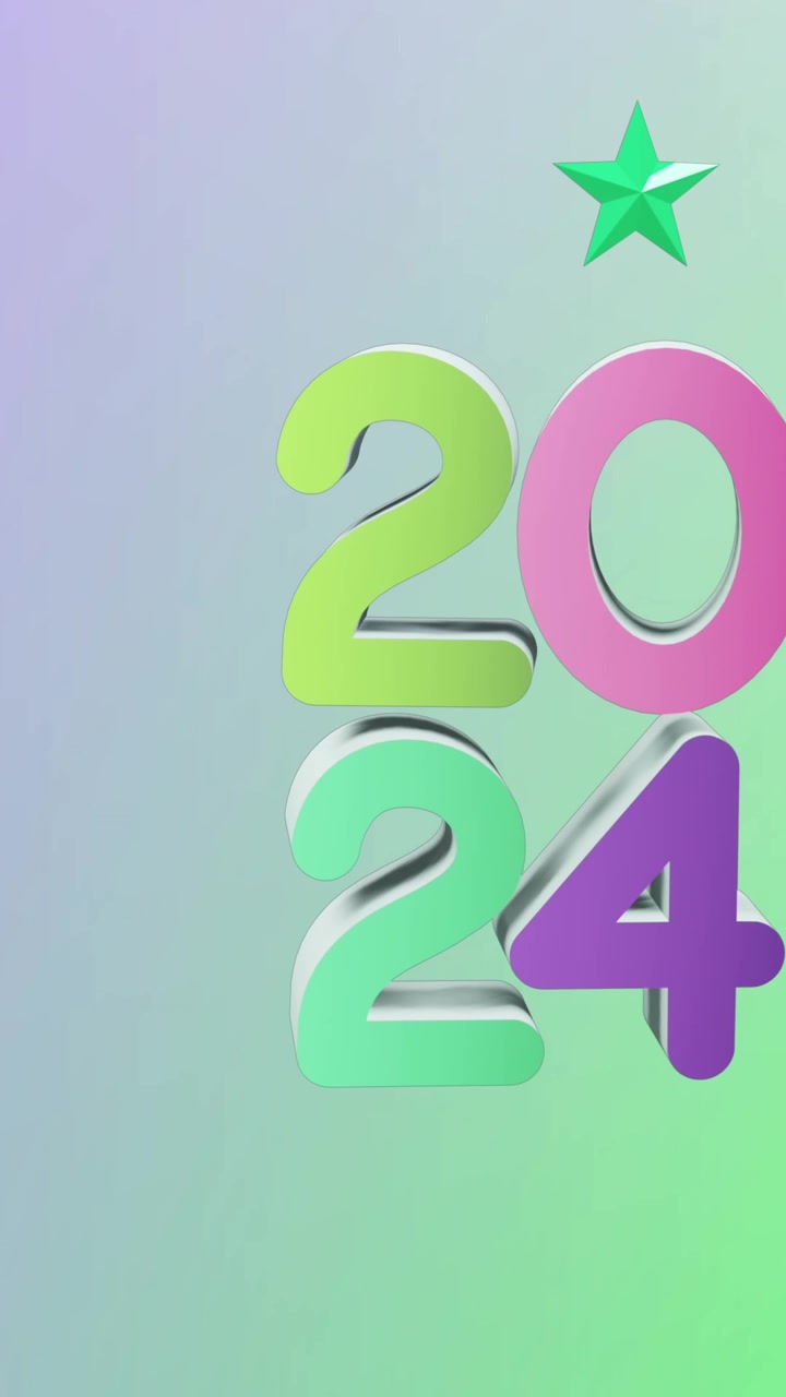 Animazione di decorazioni natalizie e anno 2024 su sfondo blu e verde