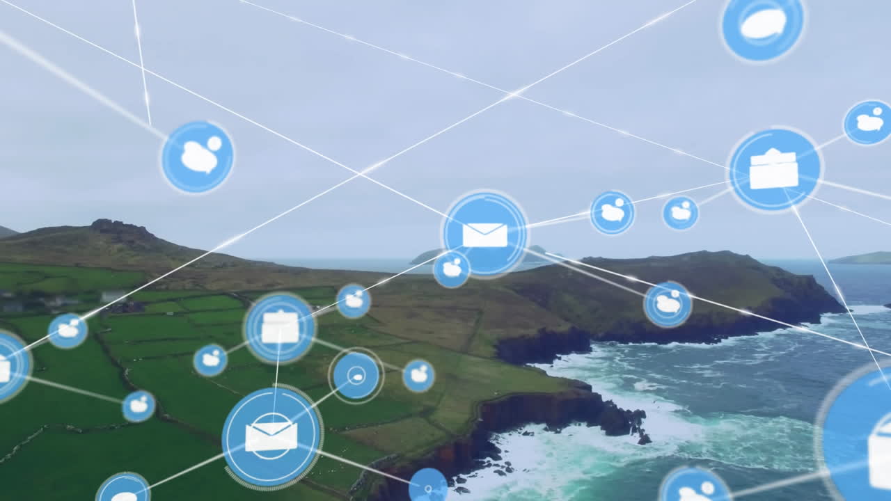 풍경에 대한 연결 네트워크의 애니메이션