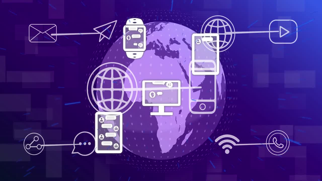 animación de todo el texto, iconos y procesamiento de datos en todo el mundo.