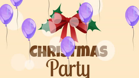 animation of christmas party text over balloons