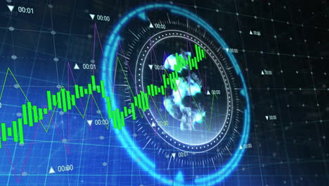 animación del procesamiento de datos y diagramas sobre escaneo de alcance con símbolo de dólar