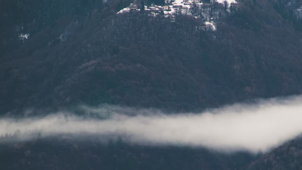 Low Fog Cloud Over Trees in Alpine Valley Timelapse