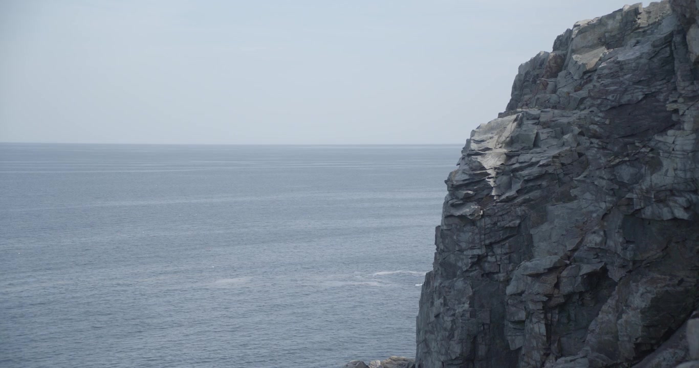 Bred udendørs dagslysoptagelse af klipper ved havet.