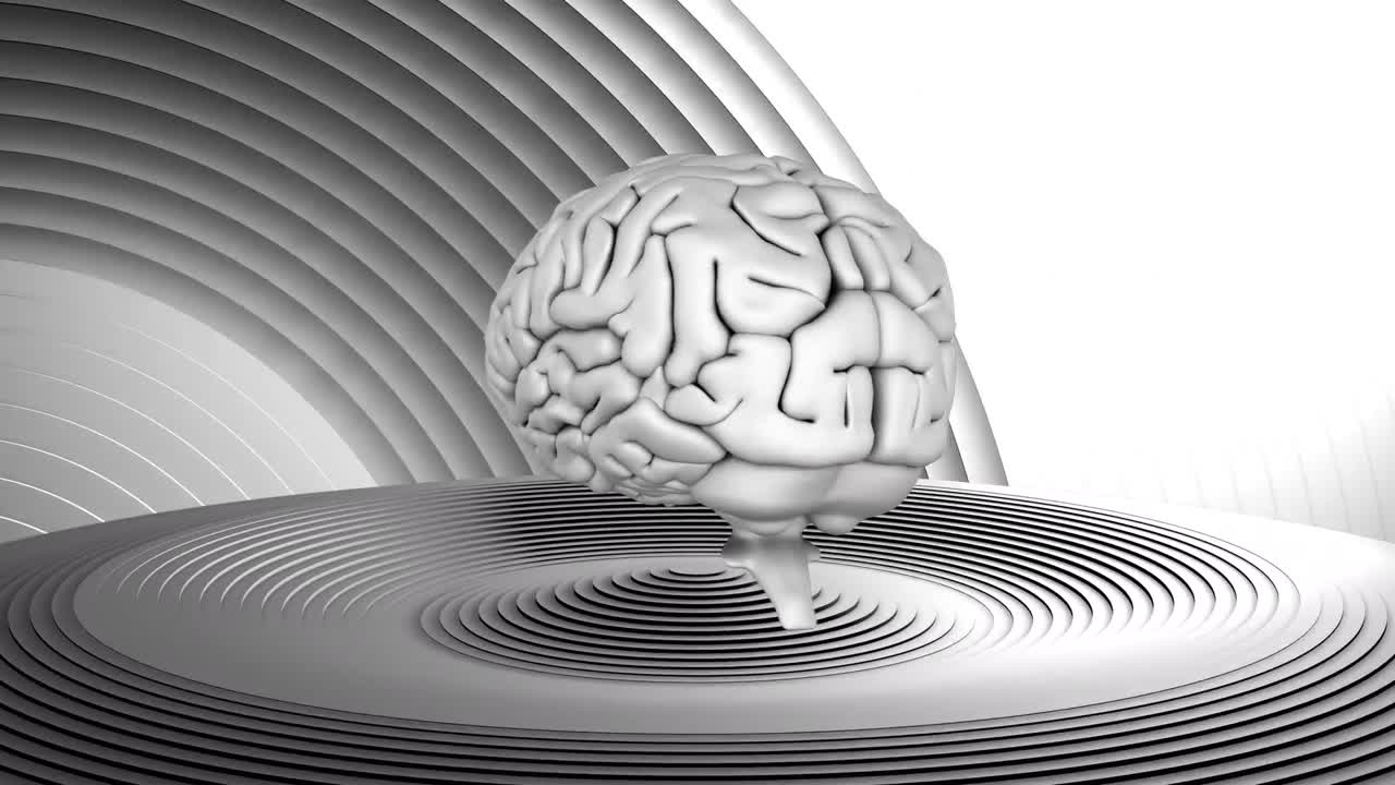 Animation of human brain spinning over white circles