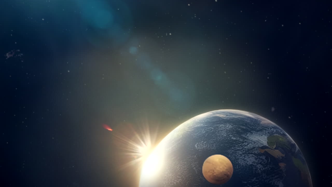 полет на инопланетную планету, похожую на землю, с луной в космосе