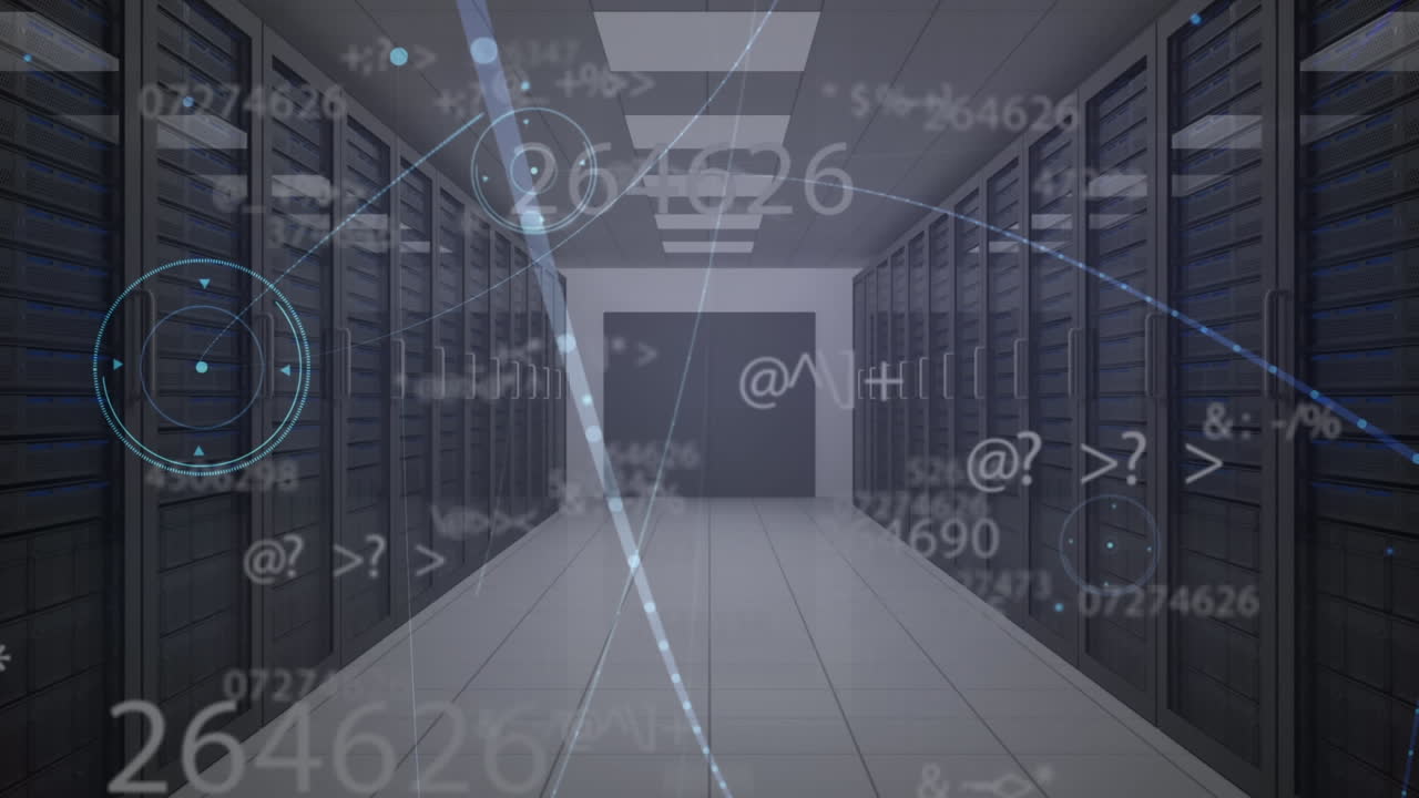 animación de números móviles y fórmulas matemáticas en el pasillo de la oficina