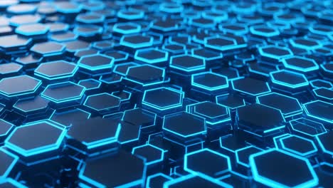 a stunning visual of interconnected hexagonal patterns with glowing blue accents, presenting a futuristic and geometric aesthetic in a dynamic digital environment