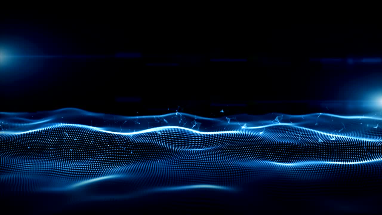 partículas digitales de onda y conexiones de red de datos digitales para un fondo de tecnología, comunicación o redes sociales.