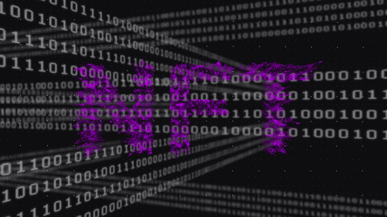 Animation of data processing and nft text over black background