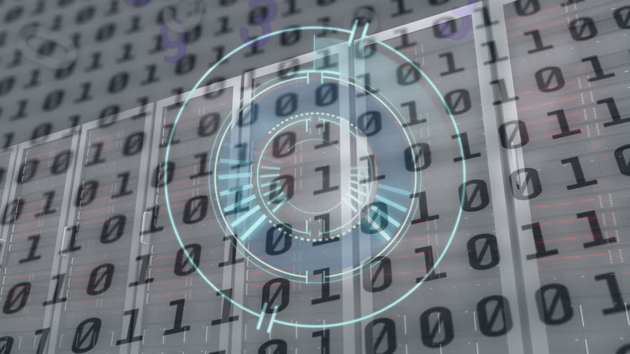 animación del procesamiento de datos y el alcance del escaneo sobre la sala del servidor