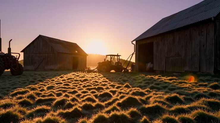 Sonnenaufgang über einer Farm