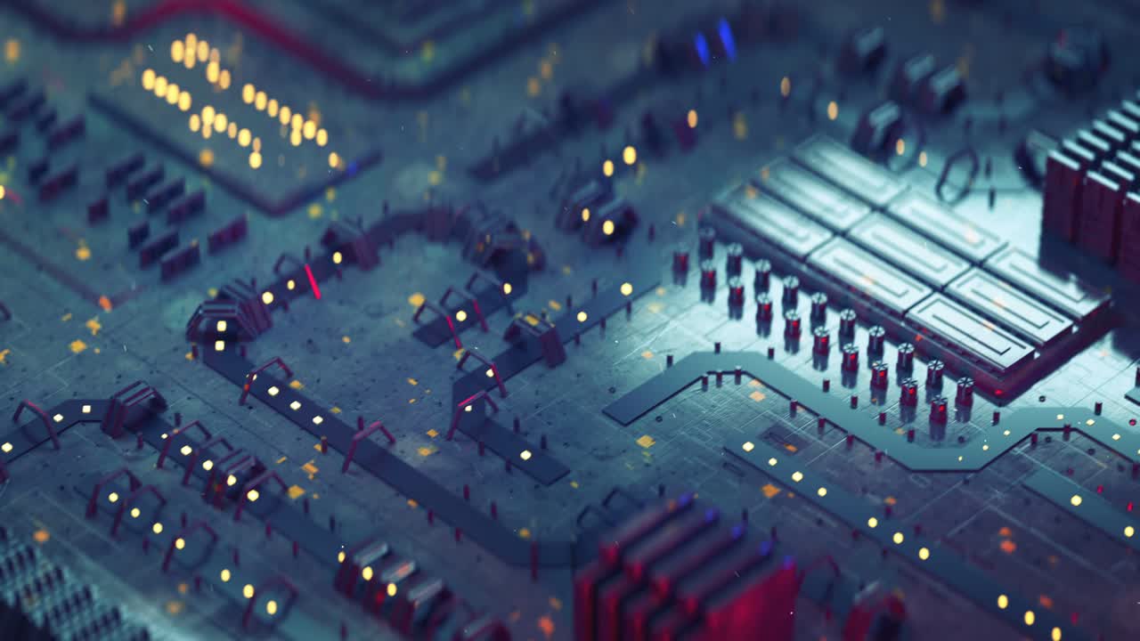 Futuristic printed circuit board seamless loop 3D render animation