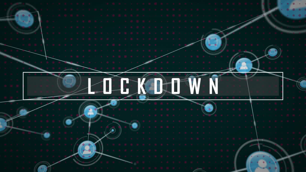 아이콘을 가진 연결 네트워크를 통해 잠금 텍스트의 애니메이션