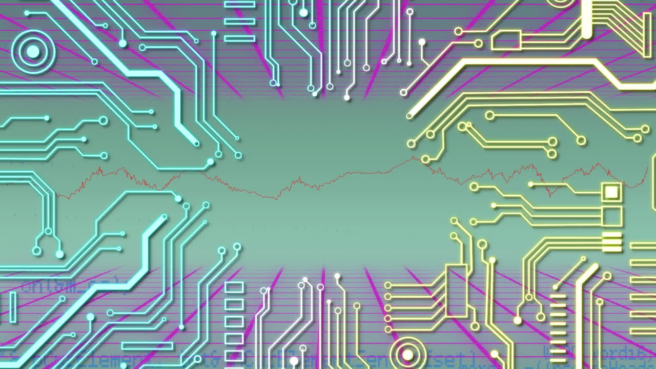 animación de las conexiones del microprocesador y el procesamiento de datos contra un fondo verde.