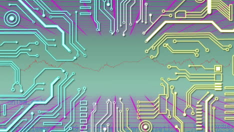animación de las conexiones del microprocesador y el procesamiento de datos contra un fondo verde.