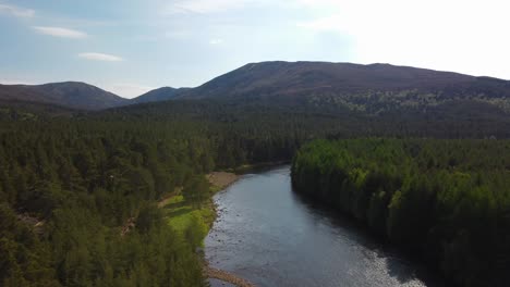 Scotland-Countryside-Drone-Shot-of-Mountain-and-River