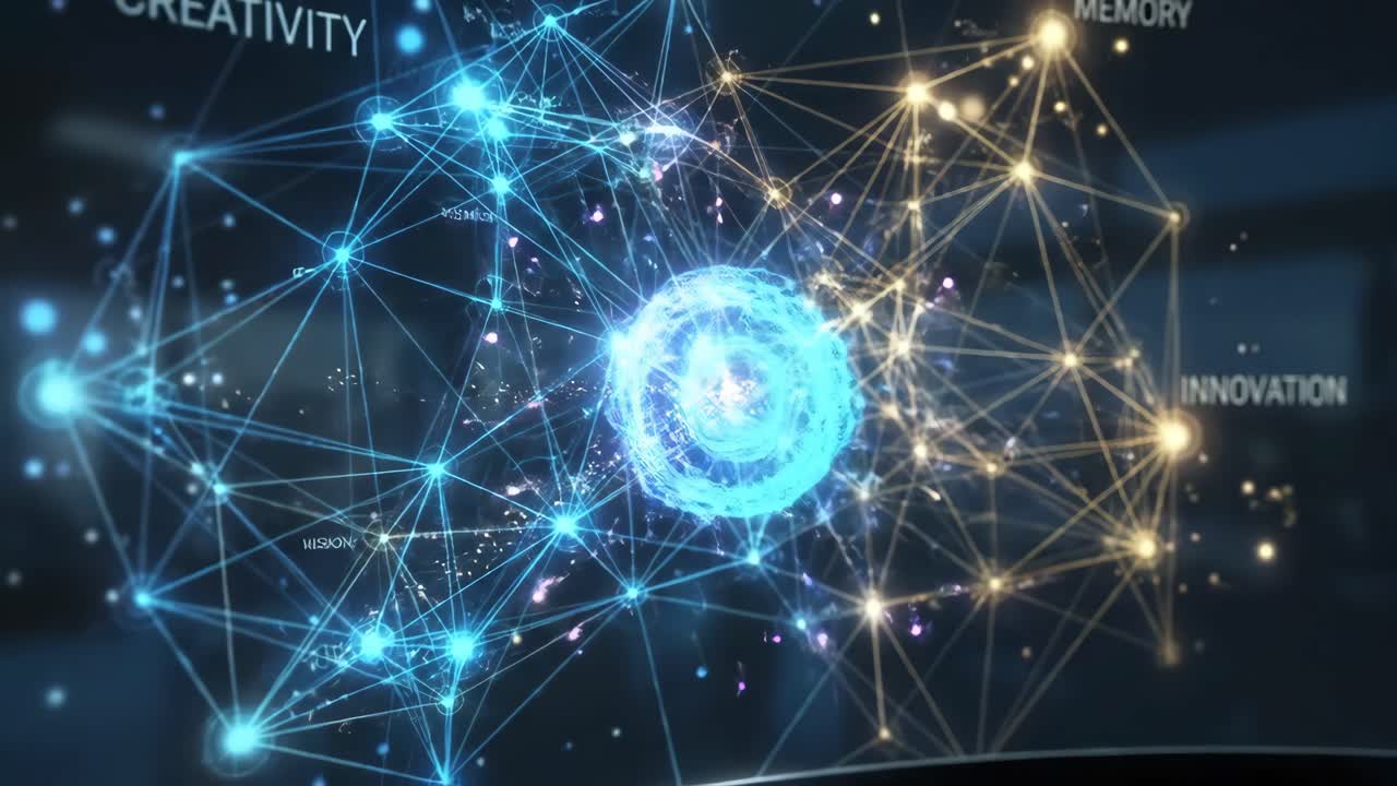 Rete cerebrale digitale astratta che rappresenta l'IA e i processi di pensiero