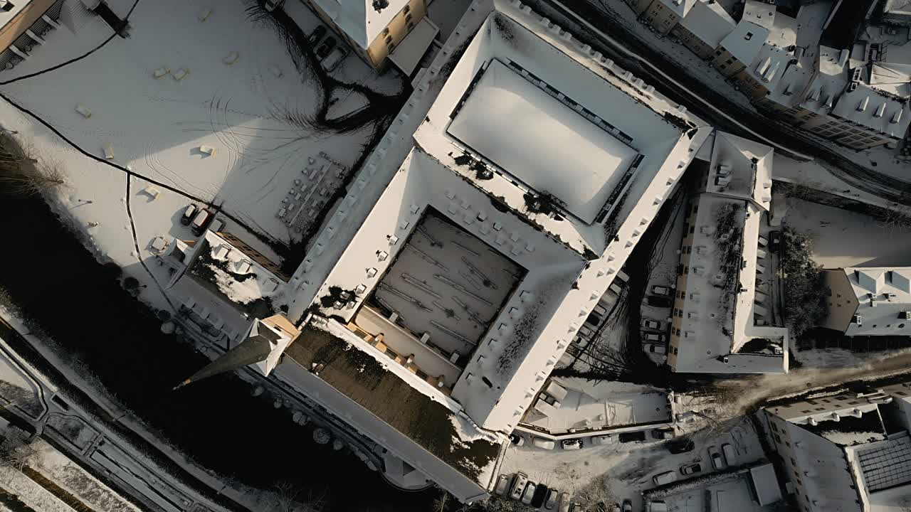 Captivating drone footage showcasing Luxembourg covered in snow