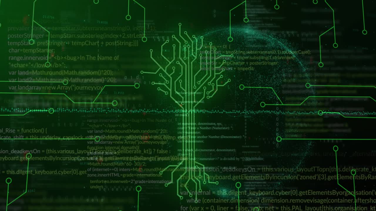 This video is an animation of data processing and globe on black background