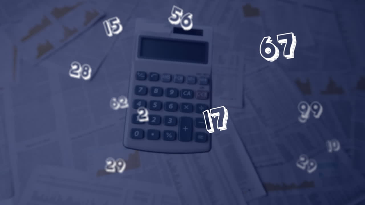 animación de números flotando sobre la calculadora de la época