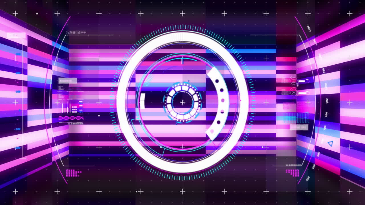 animación del procesamiento de datos sobre un fondo de neón parpadeante.