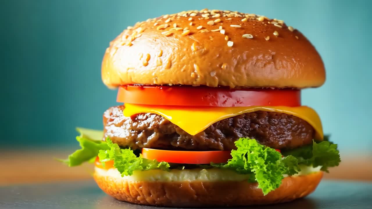 una hamburguesa con lechuga, tomate, queso y tomate en un pan