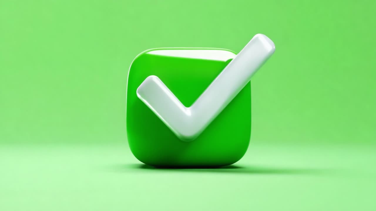 A vibrant green checkmark symbolizing success and achievement displayed against a smooth green backdrop, representing positivity, approval, and completion in a modern design