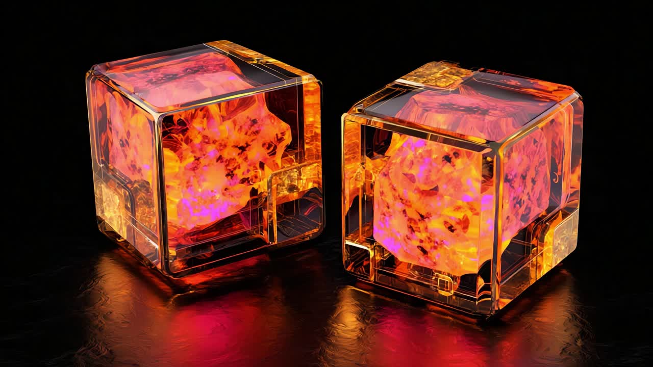 Two Glowing Glass Cubes