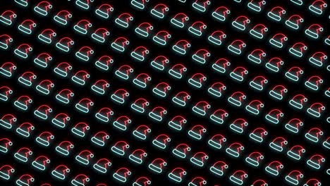 Neon-Christmas-Pattern-Background-of-Santa-Hat-in-Red-White-and-Black-Looping-animation