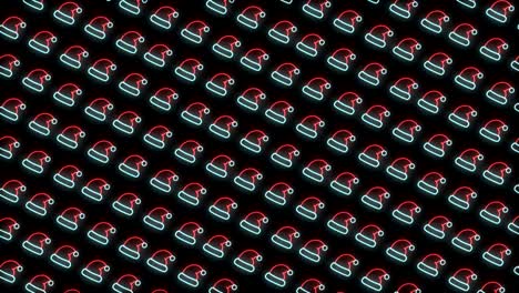 fondo de patrón navideño de neón de sombrero de santa en animación de bucle rojo, blanco y negro
