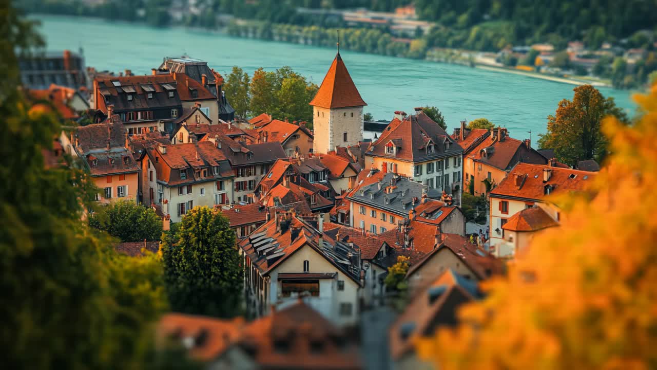Scenic View of a Swiss Town