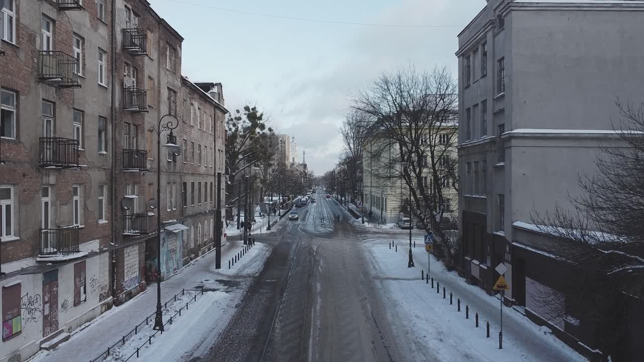 Drone video of a street in warsaw poland