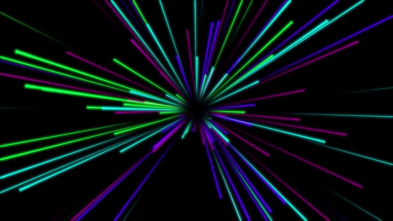 컬러의 속도 라인 효과가 검은 바탕에 고립됩니다.