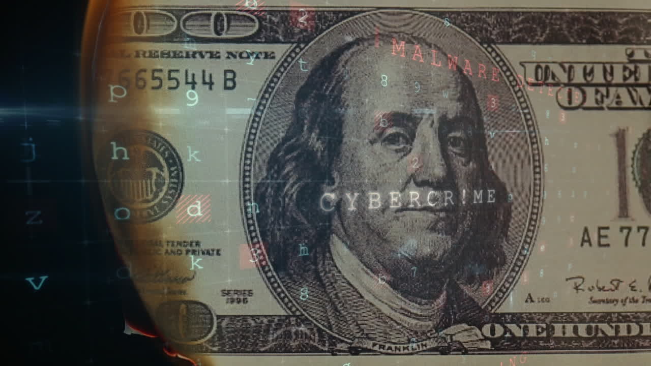 animación del procesamiento de datos en movimiento sobre billetes de banco