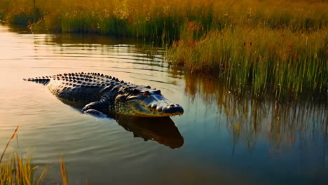 alligator resting in calm swamp water