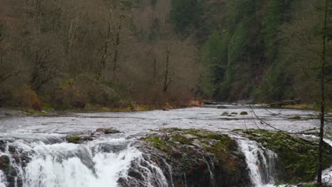 Washougal-River-and-Dougan-Falls,-Late-Autumn,-Close-Pan-Up