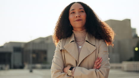 Thinking,-arms-crossed-and-a-business-black-woman