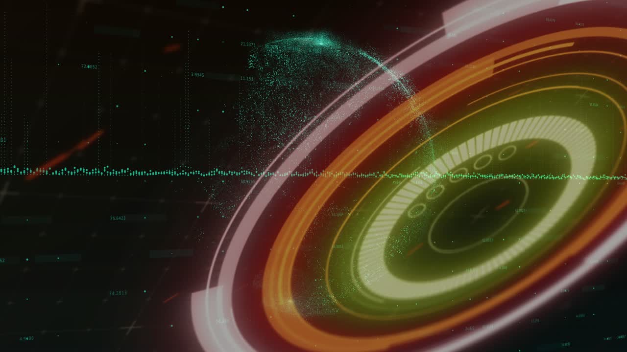Animation of processing circle and globe on black background