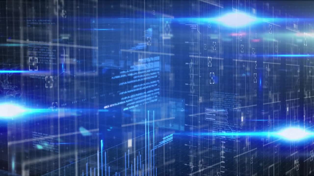 animación del procesamiento de datos y luces en fondo naval