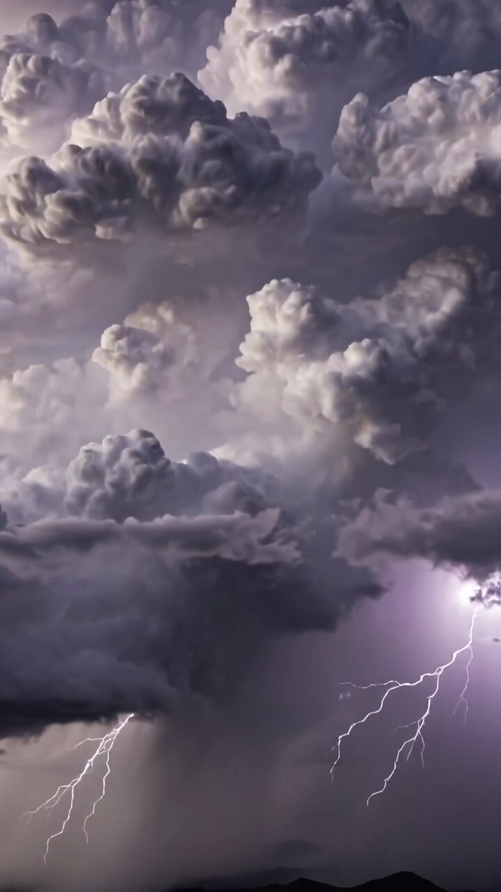 Vertical video: Cloud charging, sending forked streaks, lighting rain shaft and ridge for weather