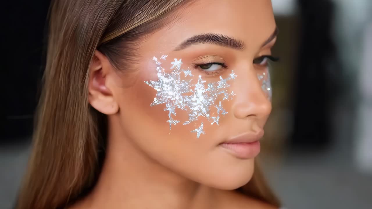 mujer con arte facial de brillo