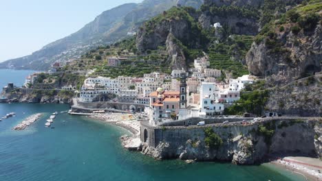 the beaches of amalfi in italy, amalfi coast, filmed by drone 4k