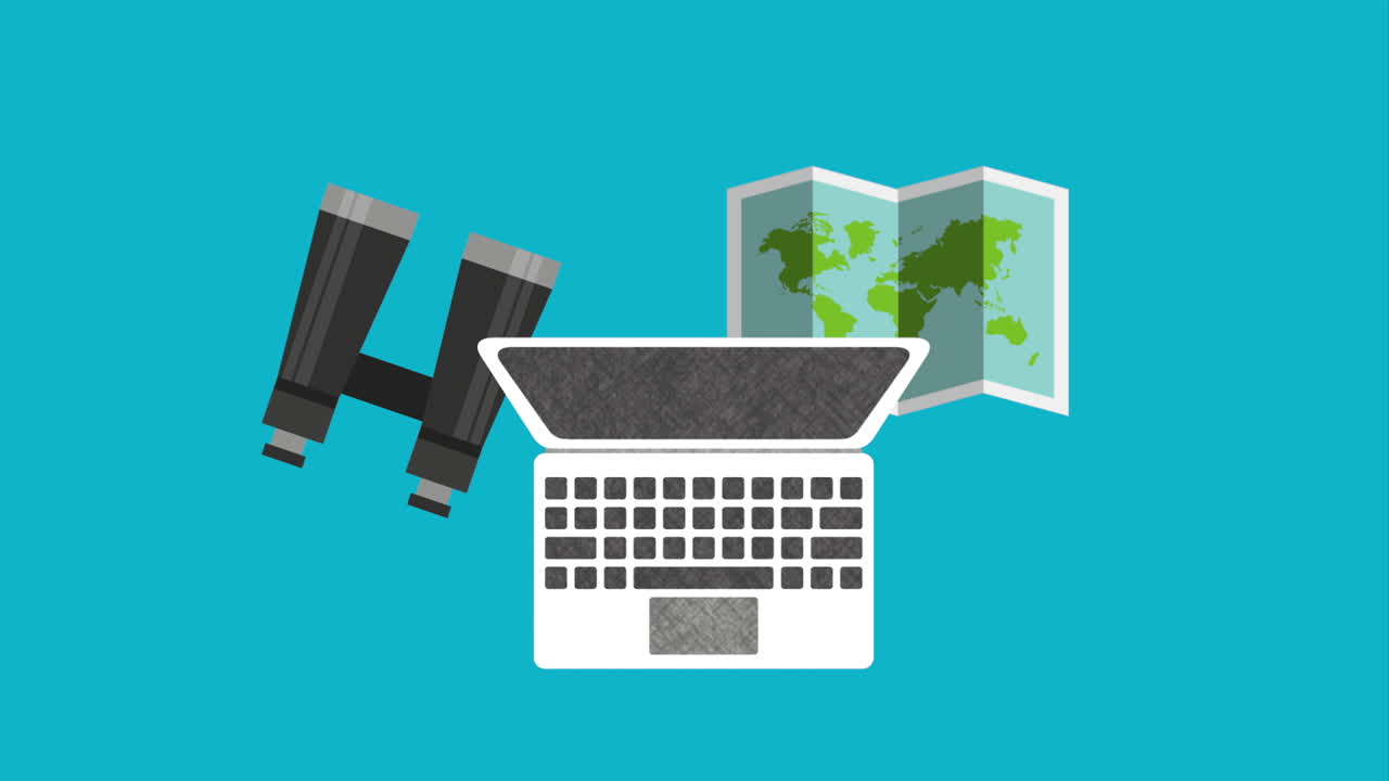 여행용 아이템 애니메이션이 있는 노트북 컴퓨터